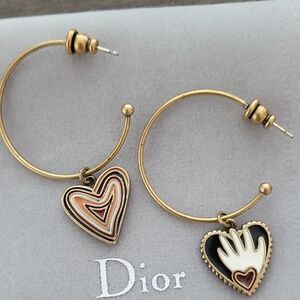 Dior Gold and Multicolor Heart Hoop Earrings